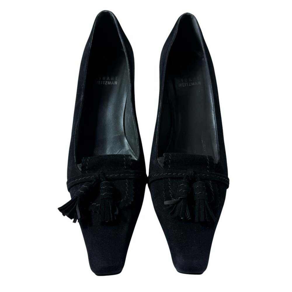 Vintage Stuart Weitzman Black Suede Tassel Heels | Size 7.5